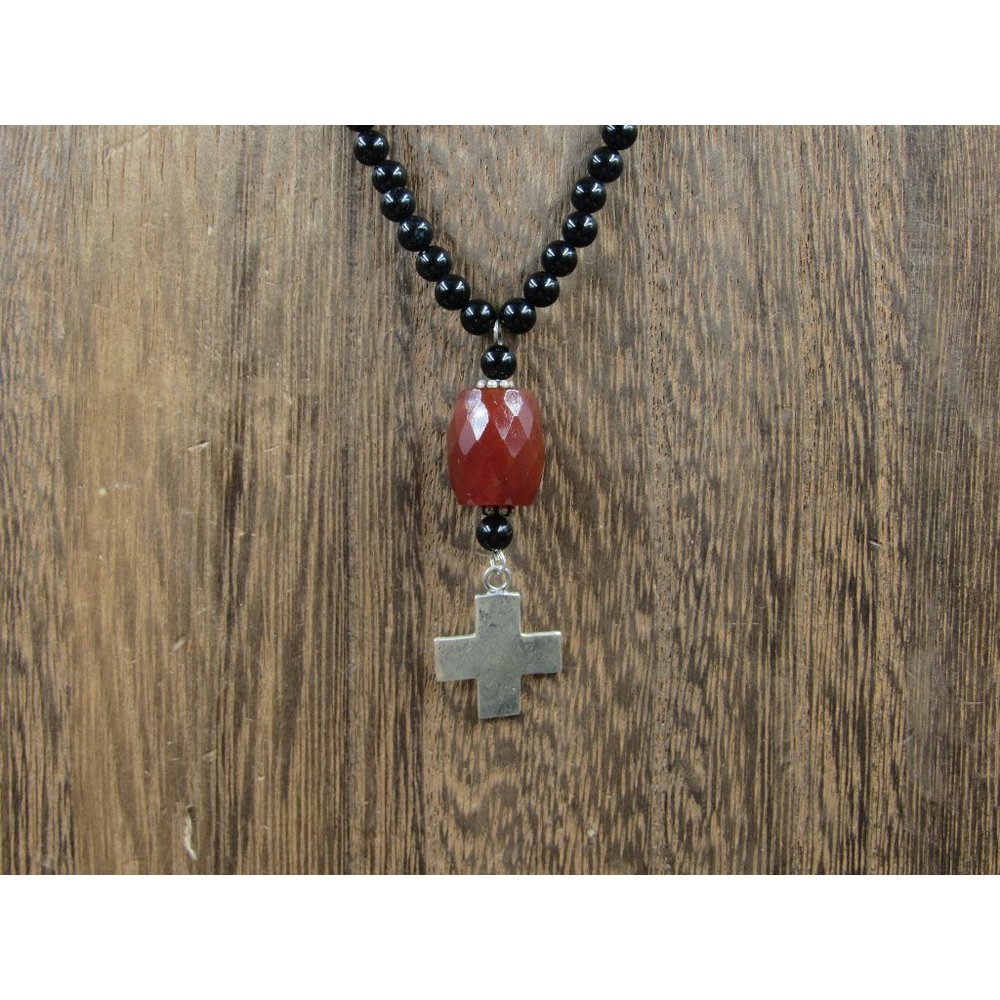 18" Sterling Silver Stone With A Plus Symbol Necklace Vintage Minimalist
